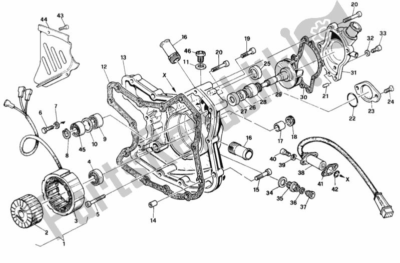 All parts for the Generator Cover of the Ducati Paso 907 I. E. 1991